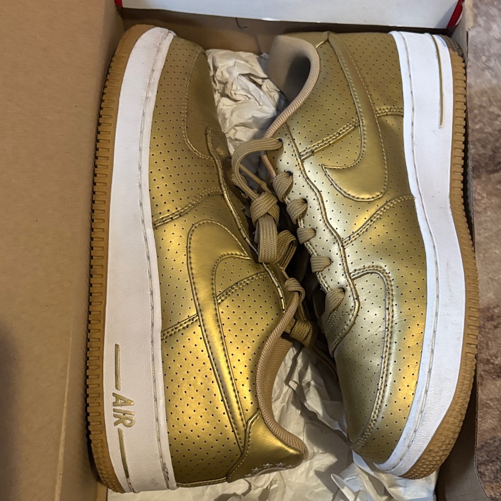 Nike Gold Sneakers with White and Tan Accents